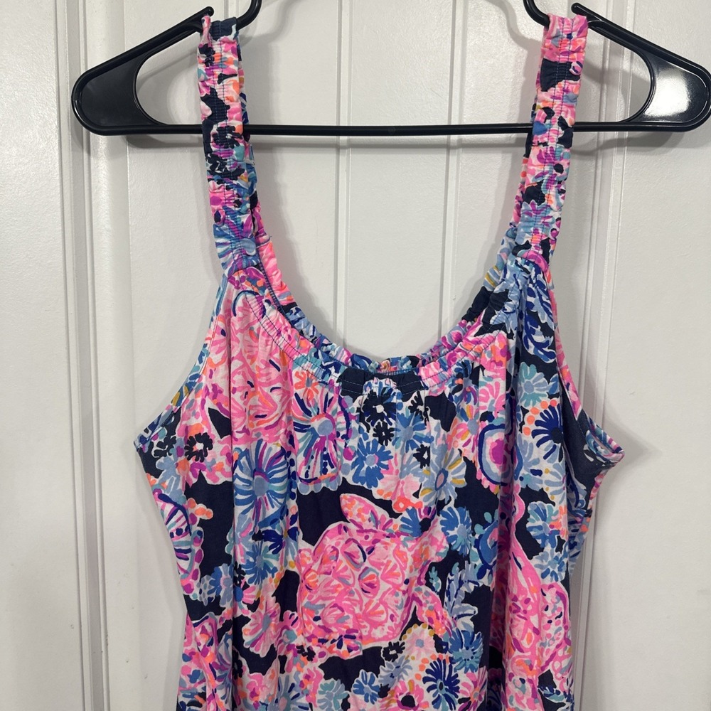 Lilly Pulitzer Loro Swing Dress Womens Sz M Blue High Tide Floral Pink Tiered - Picture 6 of 9